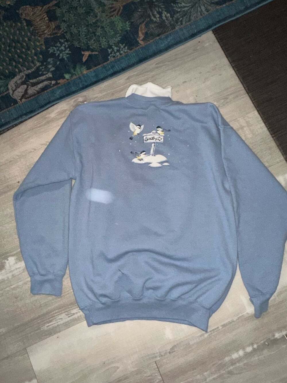 Morning Sun Winter Birds Crewneck Sweatshirt Blue - Picture 6 of 7